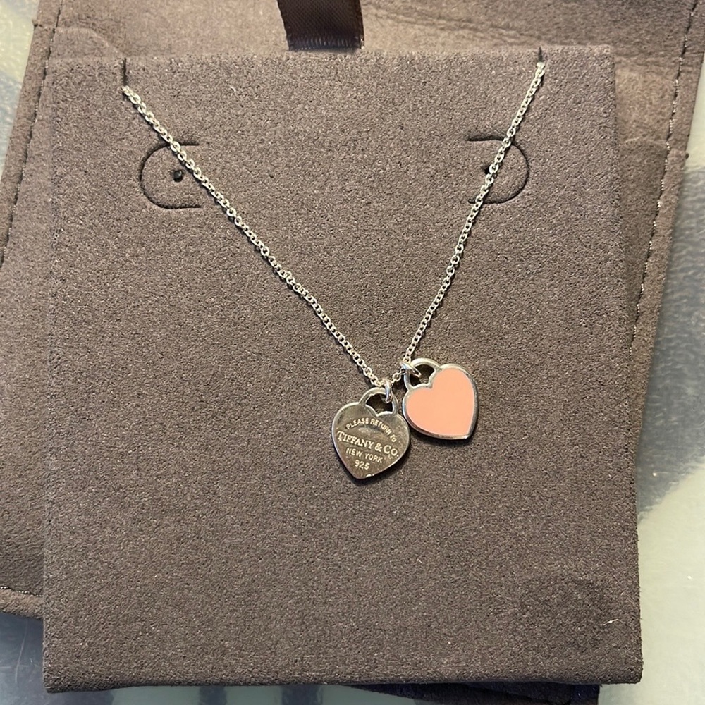 Tiffany&Co Pink Double Heart Tag Pendant
